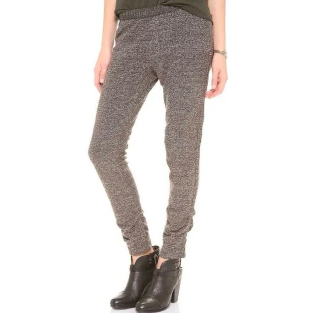 Free People Milo Metallic Knit Scrunch Ankle Joggers Pants Gray Medium